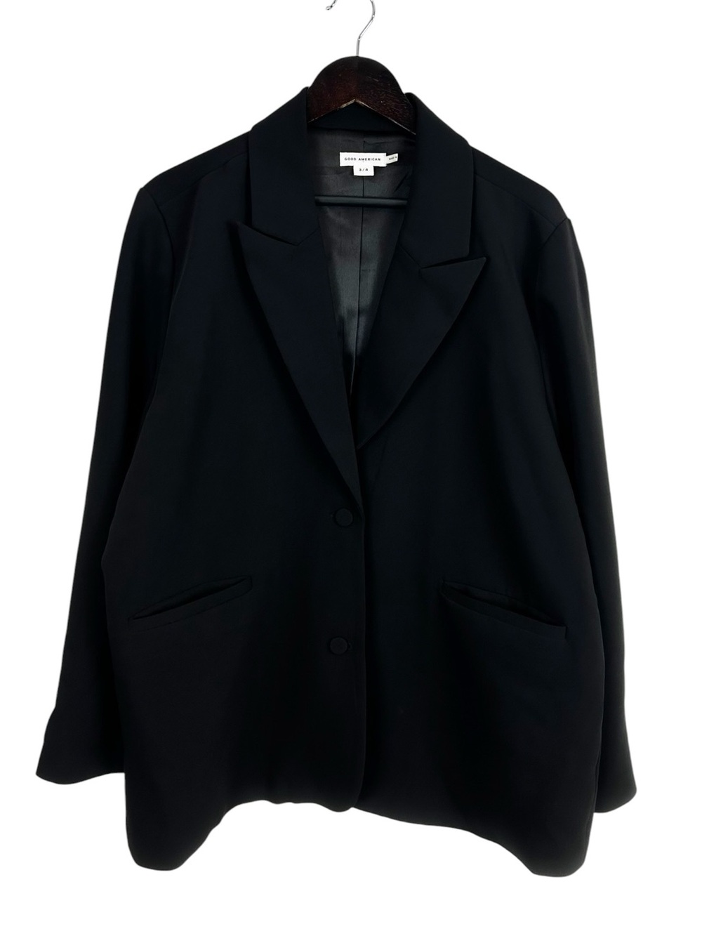 Good American Luxe Suiting Boyfriend Blazer Size 3/4 / Large Black Oversized